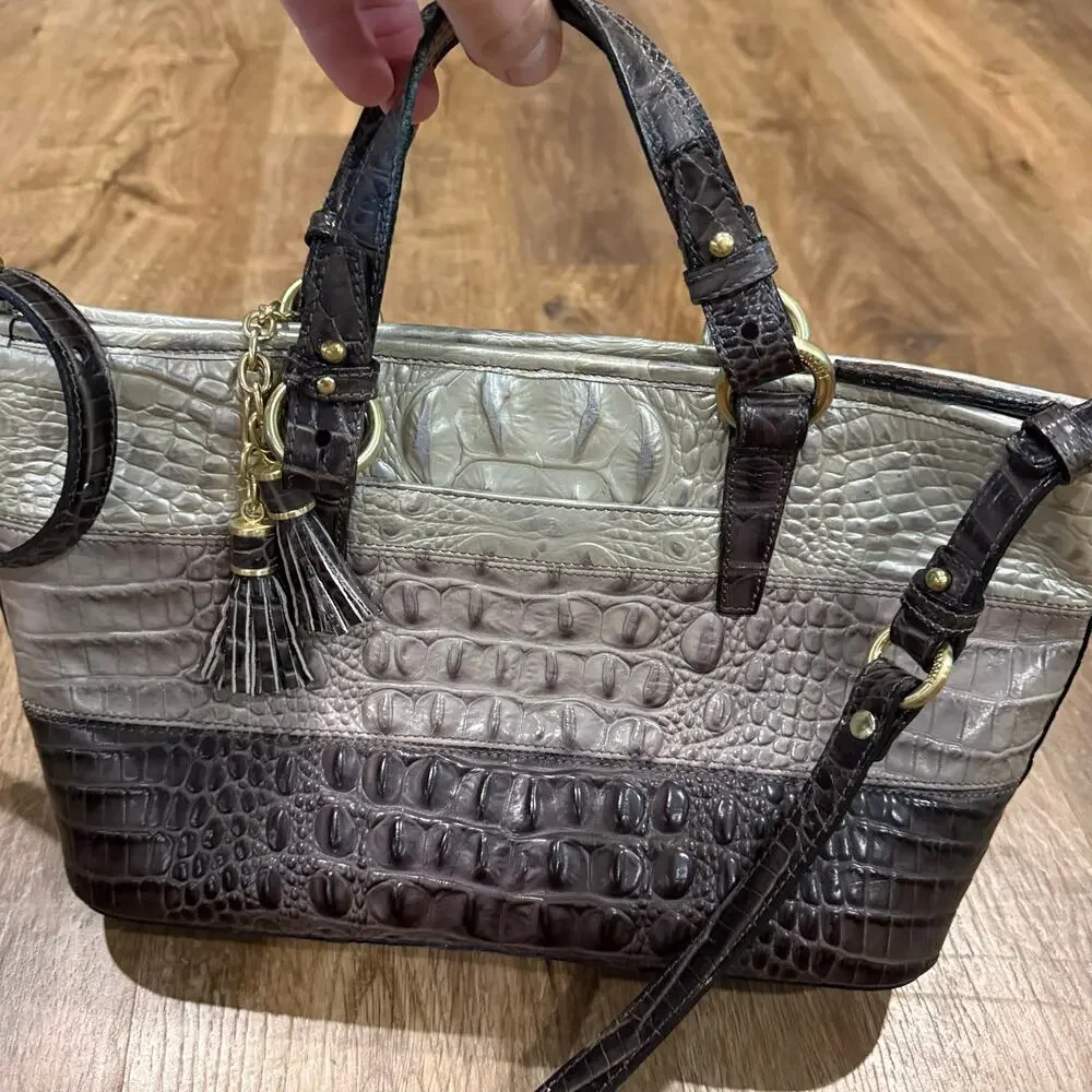 Brahmin Asher Heather Vineyard Tri Color Tote, Shoulder Bag Croc Embossed